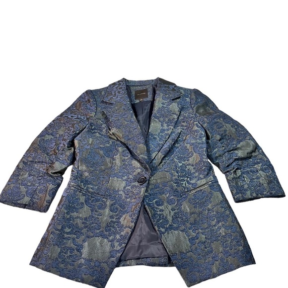 The Limited Women Blue Floral Brocade 1 Button Blazer Sz Sm 3/4 Sleeve Career - Picture 5 of 14